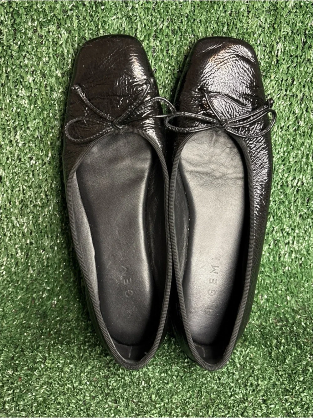 M Gemi The Danza Ballet Flats Black Patent Leather Square Toe Bow Women's Size 6